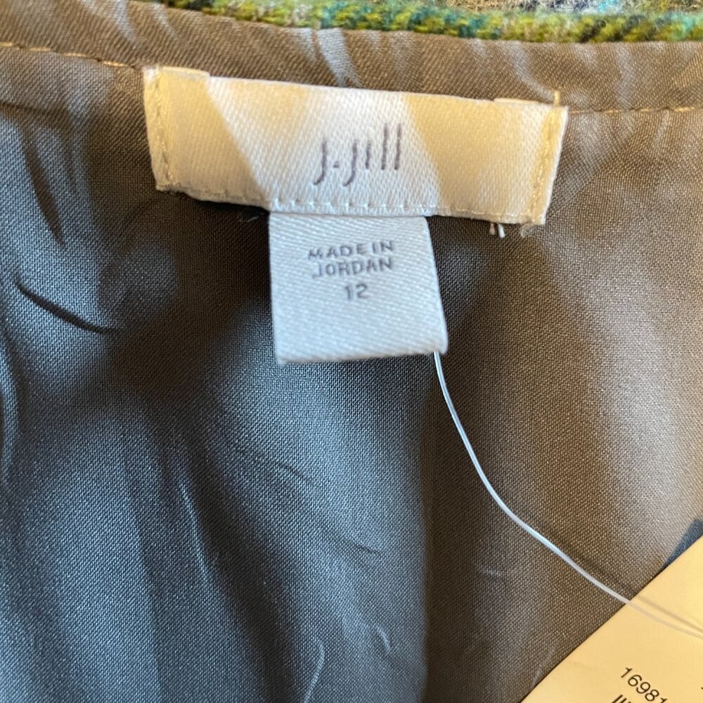 J Jill Wool Blend Skirt 12 Blue Green Tartan Office Casual NEW - Picture 9 of 10